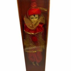 1993 YDC Porcelain Clown Doll 18” Red Gold Harlequin Costume Boxed Rare Jester